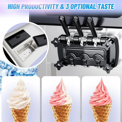 2200W Commercial 3 Flavor Soft Serve Ice Cream Machine, 5.3-7.4 Gal/Hr, with LCD Touch Screen, Automatic Cleaning, for Home Snack Bar and Restaurants