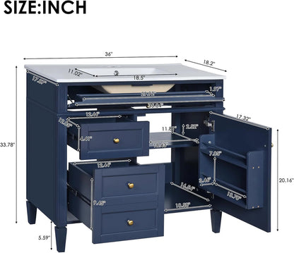 36" Bathroom Vanity with Single Sink Combo, Modern Undermount Bathroom Sink Cabinet with 2 Drawers and a Tip-Out Drawer