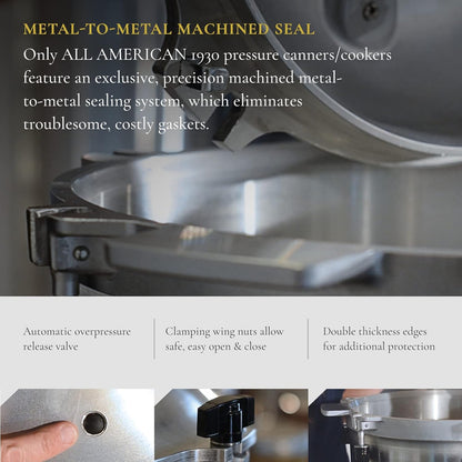 All American 1930, 21.5qt Pressure Cooker/Canner the 921, Metal to Metal Sealing System, Easy to Open and Close, Suitable for Gas, Electric