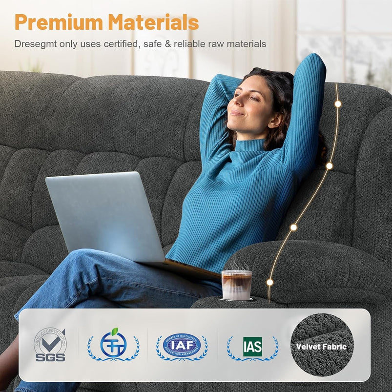 3 Seat Reclining Sofa with Storage Drawer USB Ports and Cup Holders Manual Couch