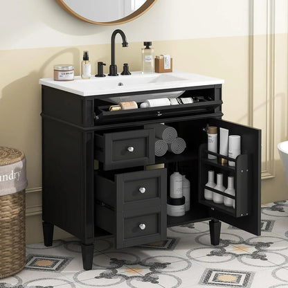 36" Bathroom Vanity with Single Sink Combo, Modern Undermount Bathroom Sink Cabinet with 2 Drawers and a Tip-Out Drawer