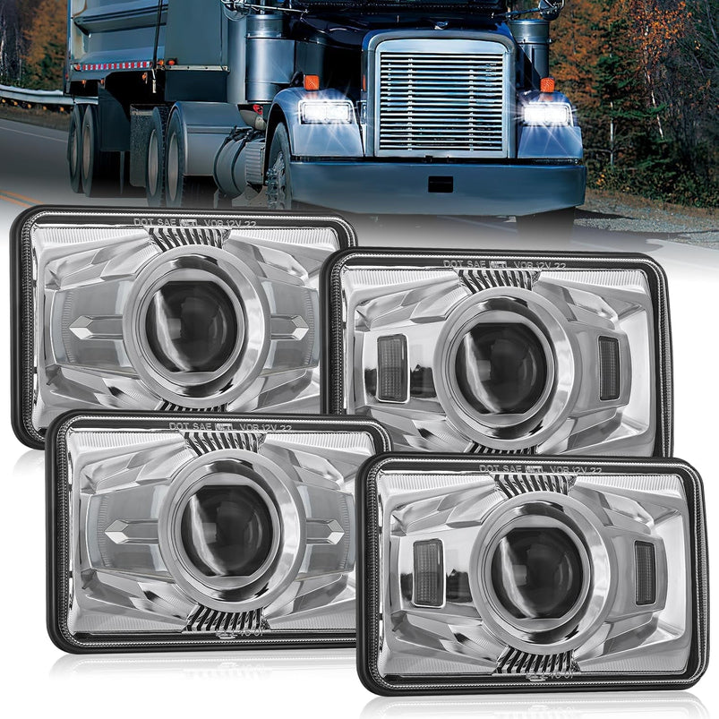 4x6 "LED Headlights 60W Dot Approved Hi/Lo Sealed Beam Rectangular Headlights Replacement H4651 H4652 H4656 H4666 H6545 Compatible Kenworth Peter