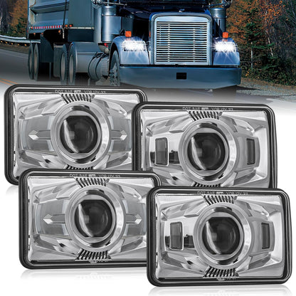 4x6 "LED Headlights 60W Dot Approved Hi/Lo Sealed Beam Rectangular Headlights Replacement H4651 H4652 H4656 H4666 H6545 Compatible Kenworth Peter
