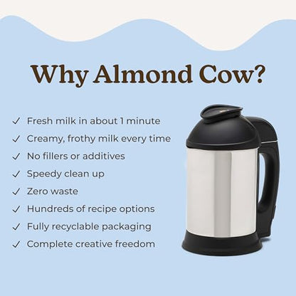 Almond Cow Nut Milk Maker Machine, Plant Based Maker for Homemade Almond, Oat, Cashew Nut Milks, Stainless Steel Food Machines, 5 6 Cups Per Batch