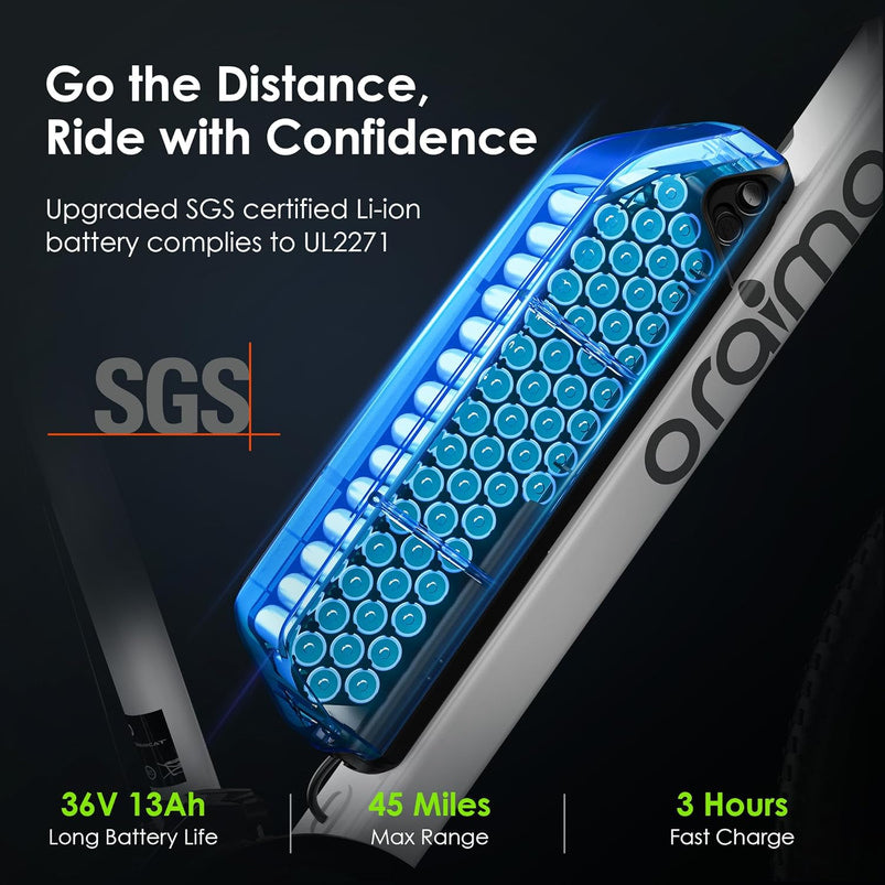Adult Electric Bike, 350W BAFANG Motor 500W Peak, 4A 3H Fast Charging, 468Wh Li-Ion Battery, 21 Speed Gears, Air Saddle
