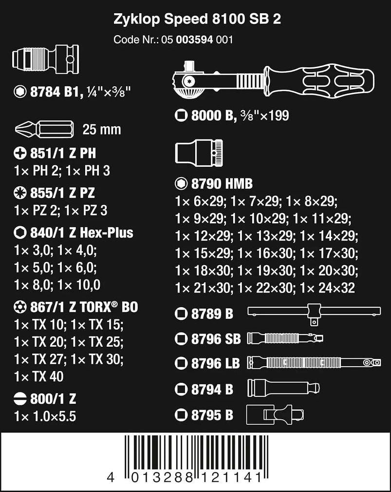 5003594001 8100 Sb 2 Zyklop 3/8" Metric Ratchet Set Piece of 43
