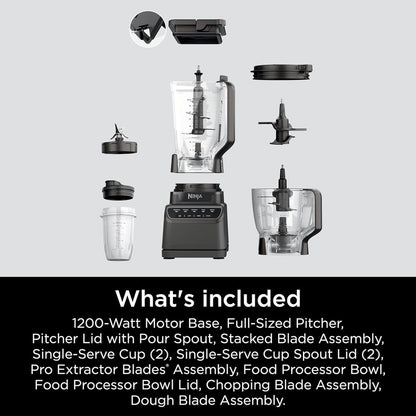 Mega Kitchen System, 1500W, 4 Functions for Smoothies, Processing, Dough, Drinks, with 72-oz. Blender Pitcher, 64-oz. Processor Bowl