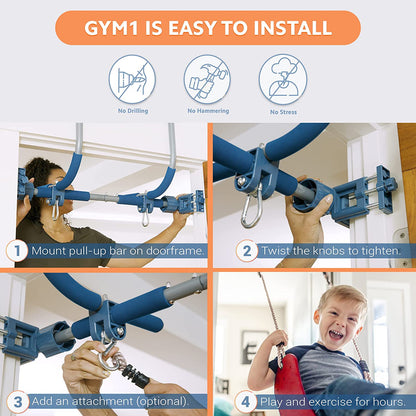 6 Piece Indoor Doorway Gym Set for Kids, Indoor Swing for Kids Includes Kids Swing Chair, Rings, Hanging Trapeze, Ladder, Swinging Rope and Pullup Bar
