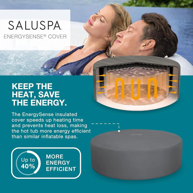 Bestway Saluspa Fiji Airjet Large Round 2 to 4 Person Inflatable Hot Tub Portable Outdoor Spa with 120 Airjets and Energysense Cover, Grey