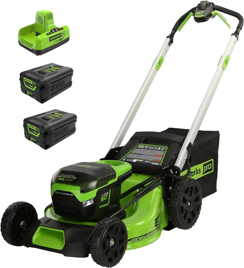 60V 21 Cordless Self-Propelled Lawn Mower, 2 x 4.0Ah Batteries and Dual Port Rapid Charger
