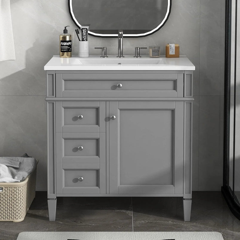 36" Bathroom Vanity with Single Sink Combo, Modern Undermount Bathroom Sink Cabinet with 2 Drawers and a Tip-Out Drawer