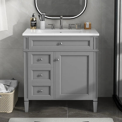 36" Bathroom Vanity with Single Sink Combo, Modern Undermount Bathroom Sink Cabinet with 2 Drawers and a Tip-Out Drawer