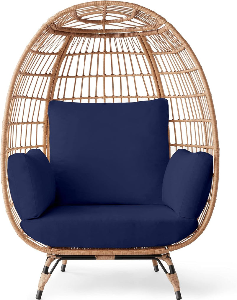 Best Choice Products Wicker Egg Chair, Oversized Indoor Outdoor Lounger for Patio, Backyard, Living Room W/ 4 Cushions, Steel Frame, 440lb Capacity