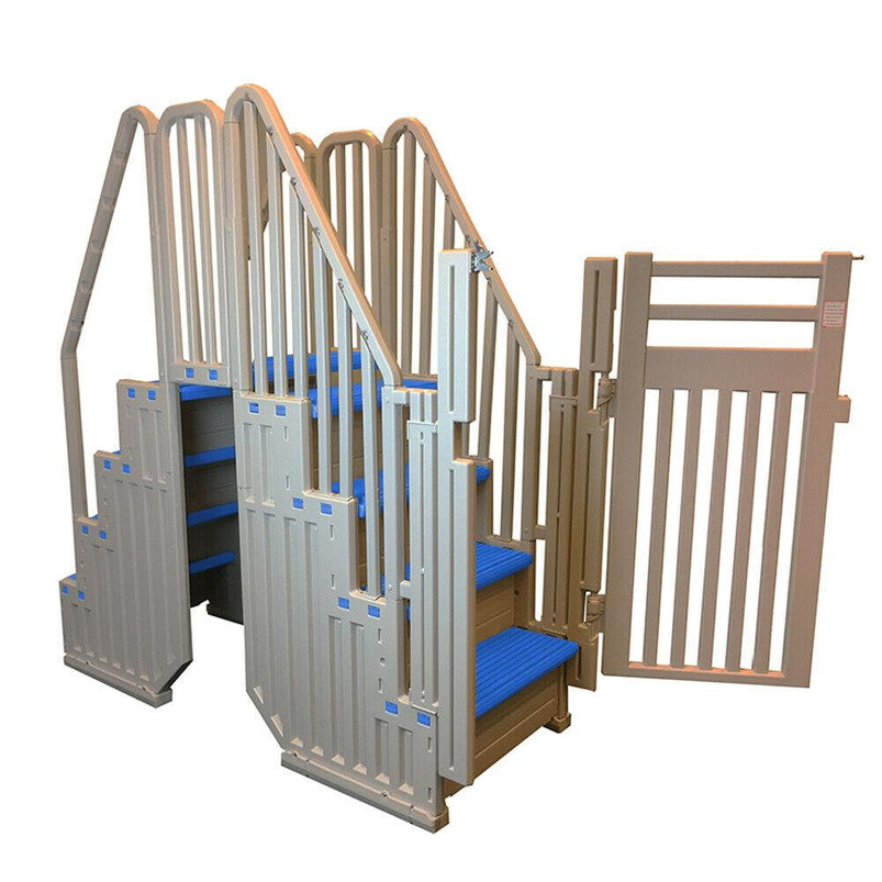 Confer Plastics Above Ground Pool System, Warm Gray, with Blue Steps and Closure