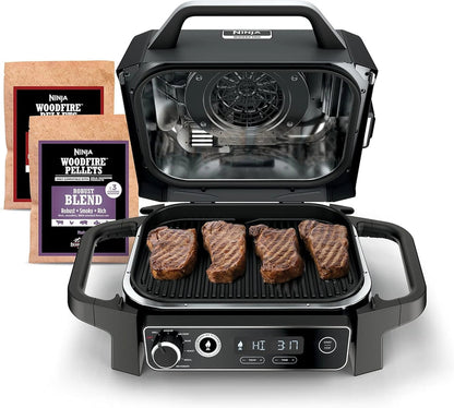 7-in-1 Grill and Smoker with Thermometer, Air Fryer, BBQ, Bake, Roast, Broil, Portable Electric Outdoor Grill, Grey