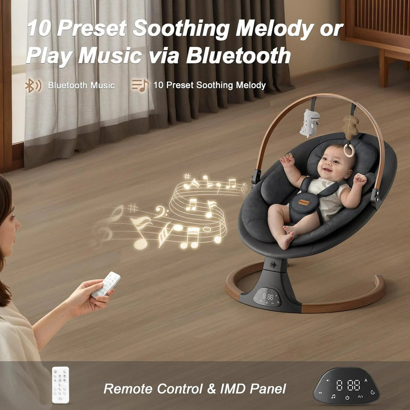 Baby Swings for Infants, Monamii Baby Swing, Bluetooth Infant Swing with Music Speaker, 5 Speeds and Remote Control, Indoor and Outdoor Use