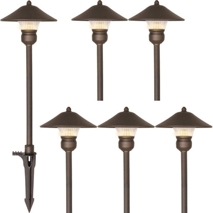 6 Pack Low Voltage LED Landscape Pathway Light, 3W 150LM 12V Wired for Outdoor Yard Lawn, Die-Cast Aluminum Construction
