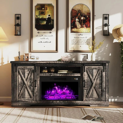 Amerlife Fireplace TV Stand with Sliding Barn Door for Tvs up to 73"