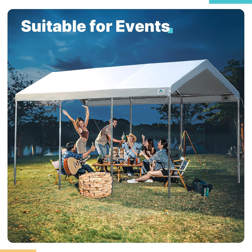 Advance Outdoor 10x20 Ft Heavy Duty Carport Portable Car Canopy Garage Party Tent Boat Shelter, Adjustable Height from 9.5 Ft to 11 Ft, Beige