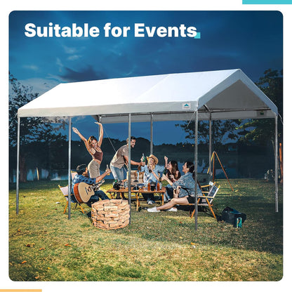 Advance Outdoor 10x20 Ft Heavy Duty Carport Portable Car Canopy Garage Party Tent Boat Shelter, Adjustable Height from 9.5 Ft to 11 Ft, Beige
