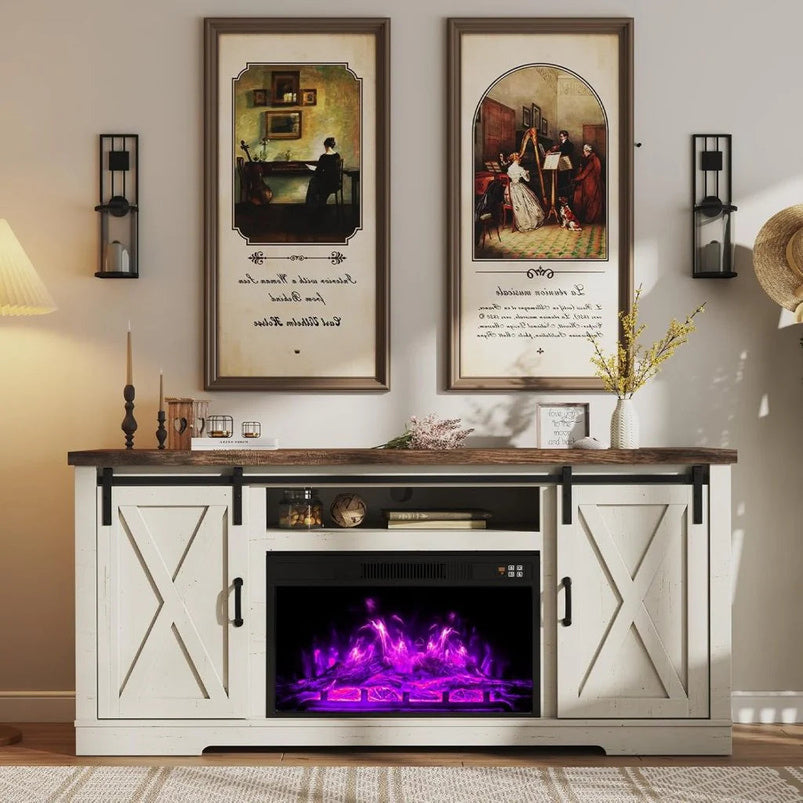 Amerlife Fireplace TV Stand with Sliding Barn Door for Tvs up to 73"
