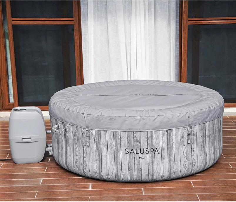 Bestway Saluspa Fiji Airjet Large Round 2 to 4 Person Inflatable Hot Tub Portable Outdoor Spa with 120 Airjets and Energysense Cover, Grey