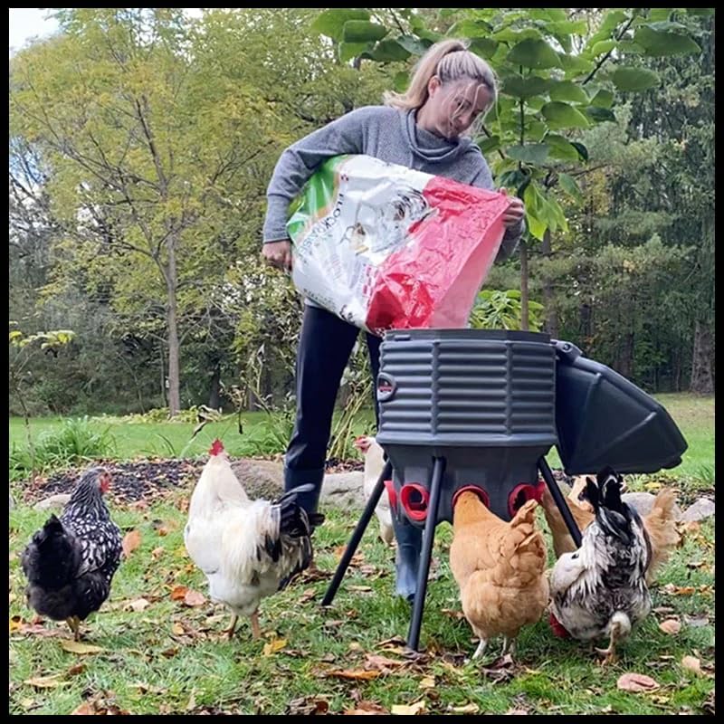 80lb Poultry Feeder, Adjustable Height, UV Stable, Weather Resistant, 8 Ports, Made in Usa