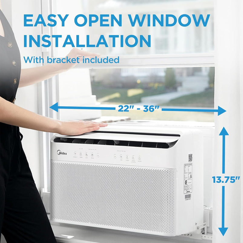 8, 000 BTU U-Shaped Smart Inverter Air Conditioner, Cools up to 350 Sq. Ft., Ultra Quiet with Open Window Flexibility, Compatible with Alexa