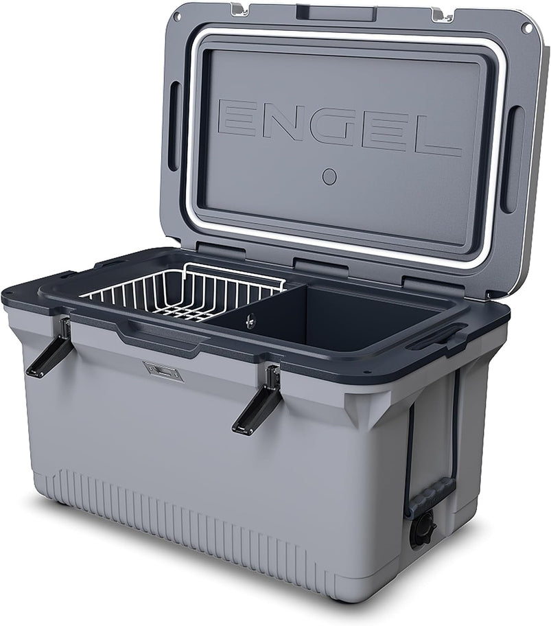 60 QT Ultra-Light Injection Molded Cooler, Ice Chest Keeps Ice up to 7 Days, Large Cooler Includes Wire Basket, Divider and Built-in Bottle Opener