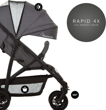 4X Carrito Bebe, Desde El Nacimiento Hasta 25 Kg, Silla De Paseo Ligera, Silla Bebe, Reclinable, Plegable, Compacta, Mickey Mouse Gris
