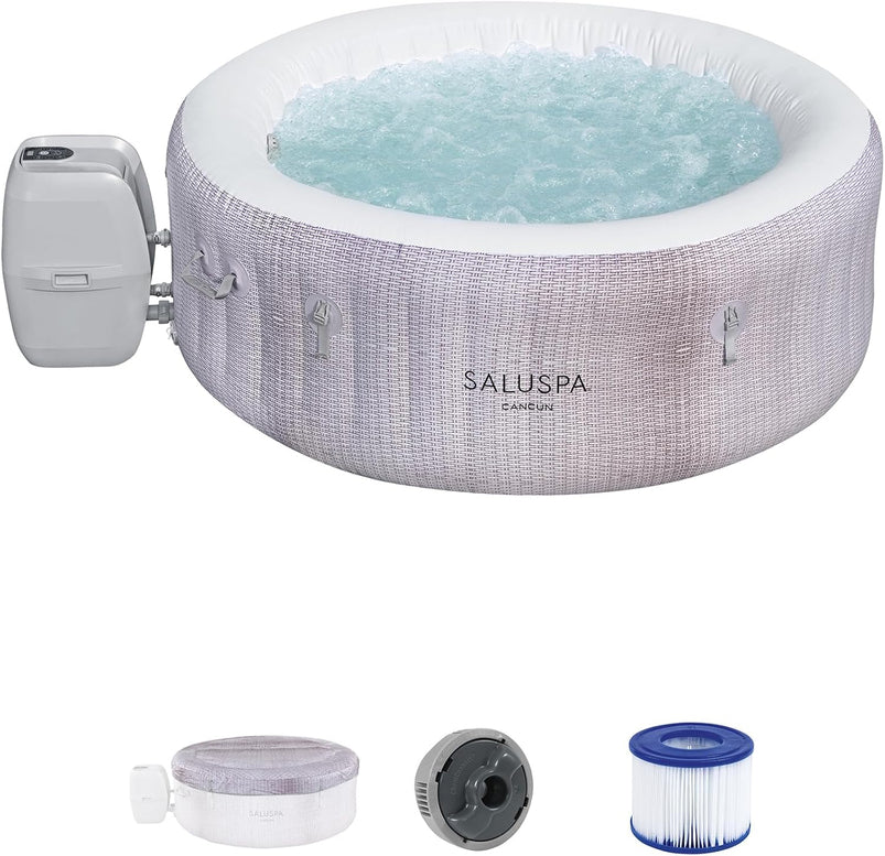 Bestway Saluspa Fiji Airjet Large Round 2 to 4 Person Inflatable Hot Tub Portable Outdoor Spa with 120 Airjets and Energysense Cover, Grey