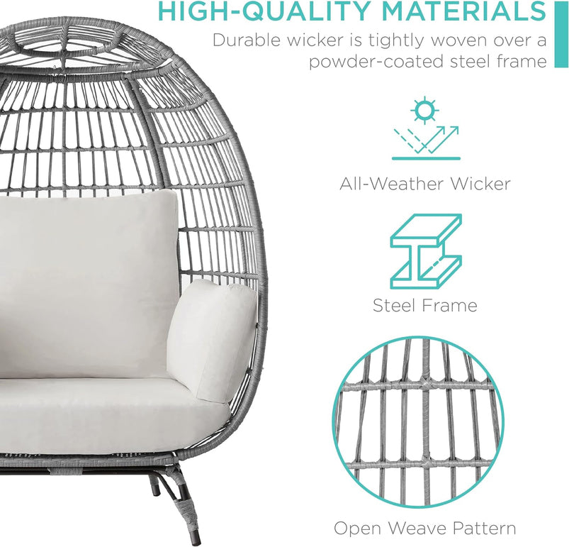 Best Choice Products Wicker Egg Chair, Oversized Indoor Outdoor Lounger for Patio, Backyard, Living Room W/ 4 Cushions, Steel Frame, 440lb Capacity