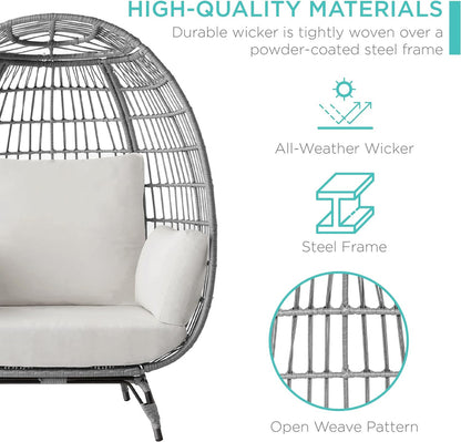 Best Choice Products Wicker Egg Chair, Oversized Indoor Outdoor Lounger for Patio, Backyard, Living Room W/ 4 Cushions, Steel Frame, 440lb Capacity