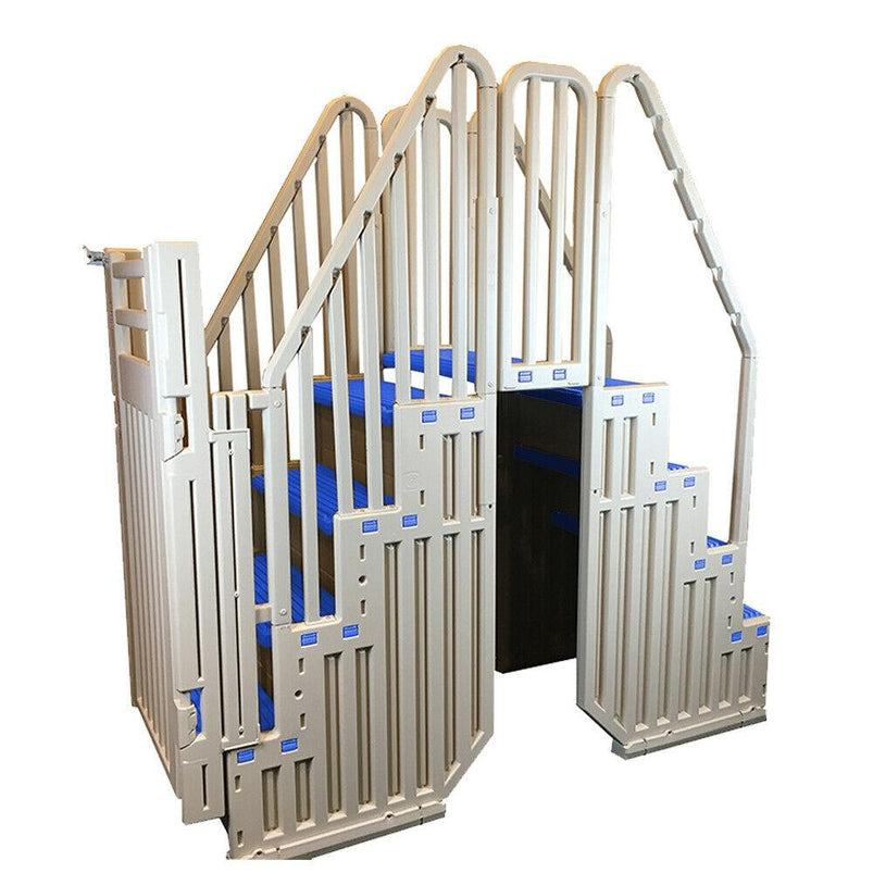 Confer Plastics Above Ground Pool System, Warm Gray, with Blue Steps and Closure