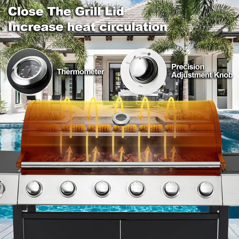 Upgraded 4 Burner BBQ Propane Gas Grill with Cast Iron Grates and Side Stove, 44, 000 BTU Stainless Steel Burner Barbecue Grill for Patio, Camping
