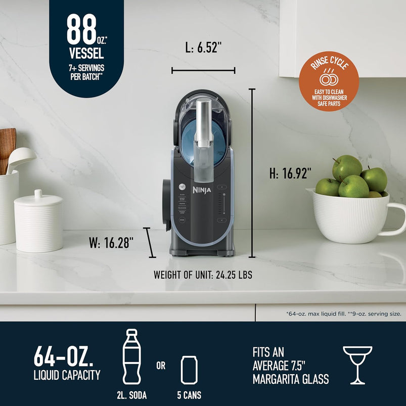 Slushi with Rapidchill Technology, 88 oz. Frozen Drink and Slushie Machine, 5 Preset Programs, Margaritas, Frappes, Premium Accents, Black, FS301