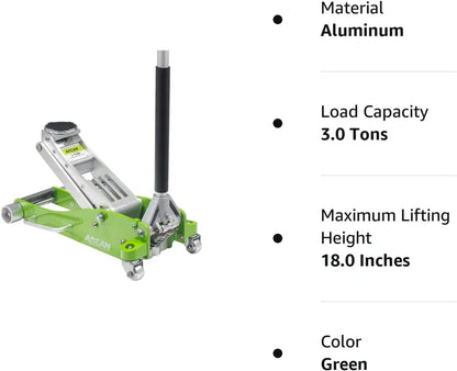 Tools 3-Ton Quick Rise Aluminum Floor Jack with Dual Pump Pistons and Reinforced Lifting Arm A20018_A20019