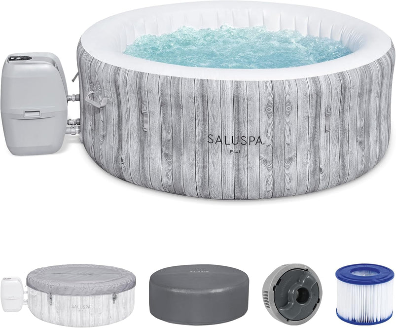 Bestway Saluspa Fiji Airjet Large Round 2 to 4 Person Inflatable Hot Tub Portable Outdoor Spa with 120 Airjets and Energysense Cover, Grey