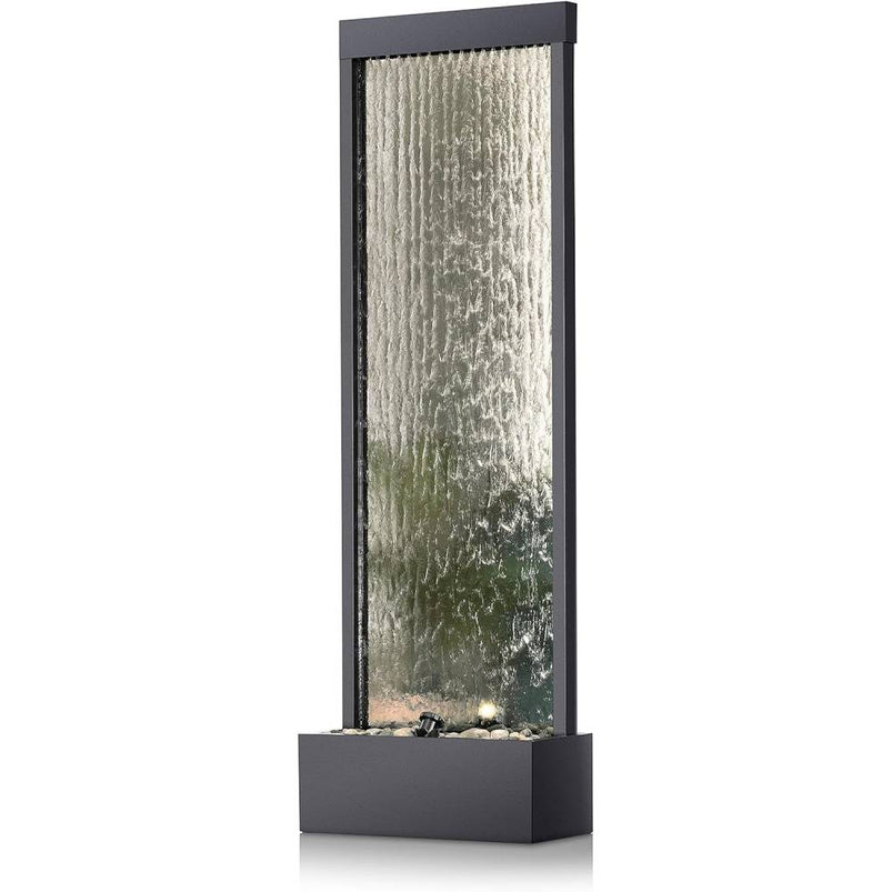 Alpine Mirror Waterfall Fountain with Stones and Lights, 72", Indoor/Outdoor Zen Decor