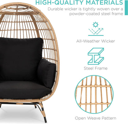 Best Choice Products Wicker Egg Chair, Oversized Indoor Outdoor Lounger for Patio, Backyard, Living Room W/ 4 Cushions, Steel Frame, 440lb Capacity