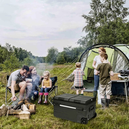48 Qt. Portable 12V Electric Cooler with LG Compressor, Fridge and Freezer, Rugged Wheels, and Solar Power Input, Perfect Plug-in Cooler for Camping
