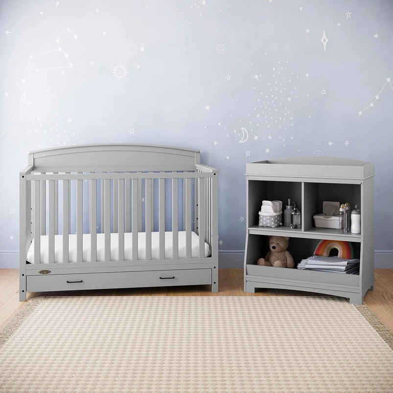 5-in-1 Convertible Baby Bed with Drawers, White, Green Guardian Gold Certification, Built-in Baby Bed Storage Drawer, Convertible to Toddler Bed