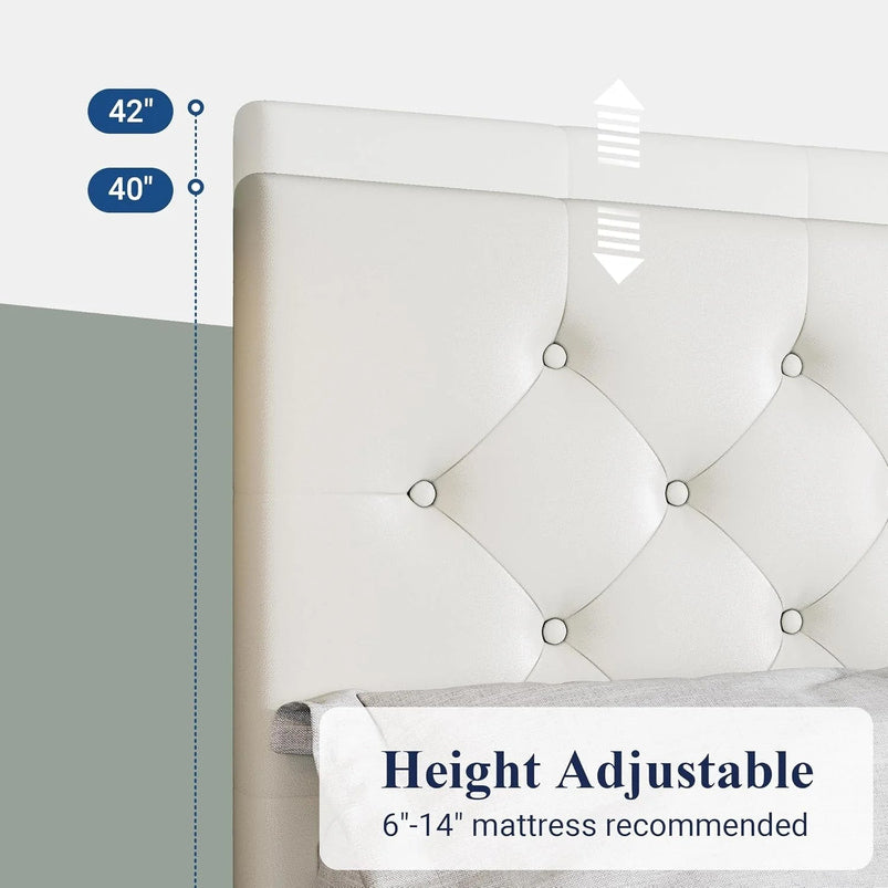 Allewie Upholstered Queen Size Platform Bed Frame with 4 Storage Drawers and Headboard, Square Stitched Button Tufted