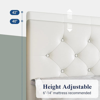 Allewie Upholstered Queen Size Platform Bed Frame with 4 Storage Drawers and Headboard, Square Stitched Button Tufted