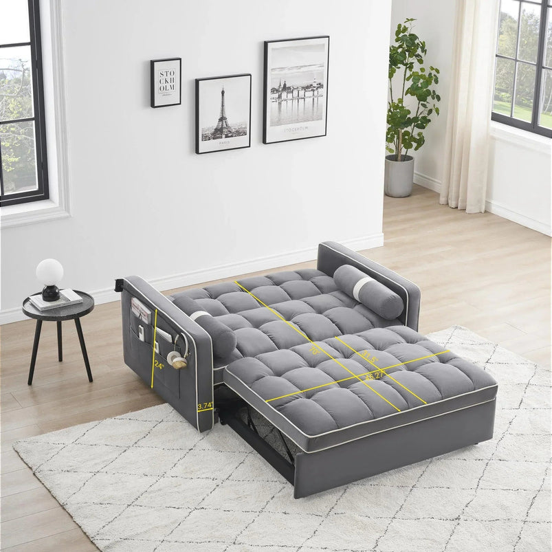 3 in 1 Sleeper Sofa Couch Bed for Living Room Apartment, Grey