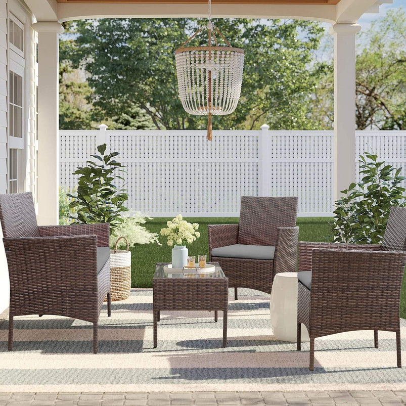 4 Pieces Patio Rattan Chair Wicker, Outdoor Indoor Use Backyard Porch Garden Poolside Balcony Furniture Sets Red