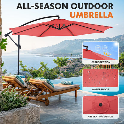 9.8FT Offset Patio Umbrella Hanging Cantilever Umbrella Outdoor Sun Shade with Easy Tilt Adjustment, 8 Ribs, UV Protection for Backyard, Lawn