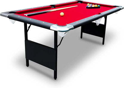 6 Ft Portable Pool Table, Adults Folding Billiards Tables for Game Room with Easy Foldable Storage, Includes Full Set of Billiard Balls, Cues