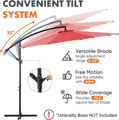 9.8FT Offset Patio Umbrella Hanging Cantilever Umbrella Outdoor Sun Shade with Easy Tilt Adjustment, 8 Ribs, UV Protection for Backyard, Lawn