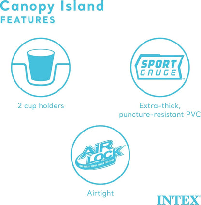 58292EP Canopy Island Inflatable Pool Float, Comfortable Lounge Surface Built-in Cup Holders Detachable Sunshade 440lb MAX Weight Capacity 78.5" x 59"